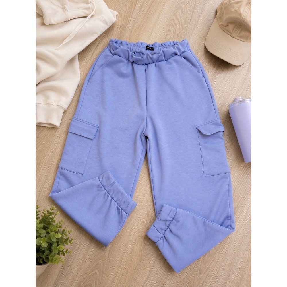 Express Womens Periwinkle Blue Cargo Jogger Pants Paperbag Waist Sweatpants